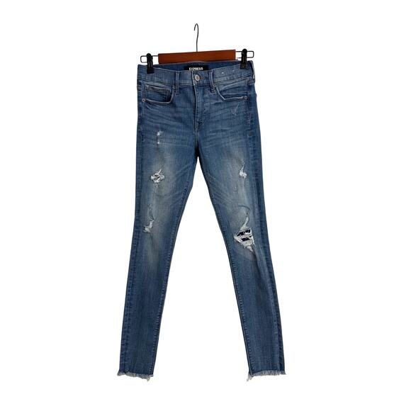Express Jeans Blue Skinny Denim Ankle Legging Mid Rise Size 00 - Picture 1 of 5